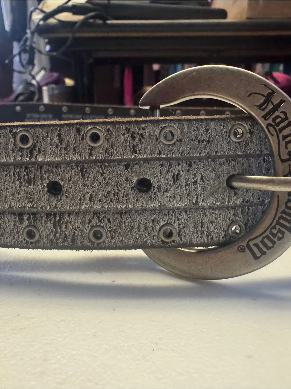 Harley-Davidson Silver and Black Leather Belt with Branded Buckle